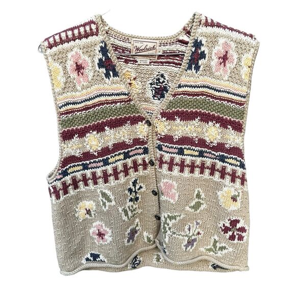 Woolrich Jackets & Blazers - Vintage Woolrich Hand Knit Cotton Vest Floral Grandma Rugged Outdoor Size XL